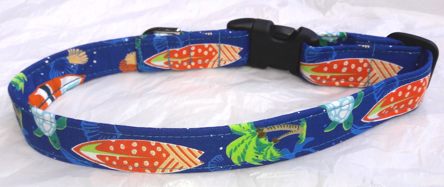 Hawaiian Fabric Over Webbing Adjustable Dog Collar--Aloha Lei Hand Made in Hawaii with Aloha 
